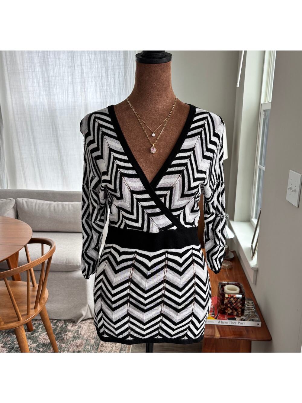2000s White House Black Market Metallic Knit Pattern Wrap Top Summer Y2K Size XS